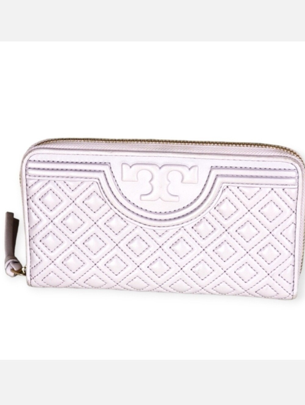 TORY BURCH Slim Fleming Nude Pink  Lambskin Leather Zip Around Wallet